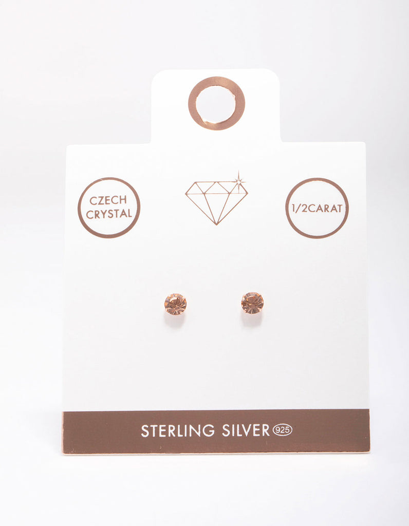 Rose Gold Plated Sterling Silver Czech Crystal Small Stud Earrings - Lovisa