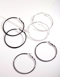 Silver Flat Edge Hoop Earring Pack - link has visual effect only