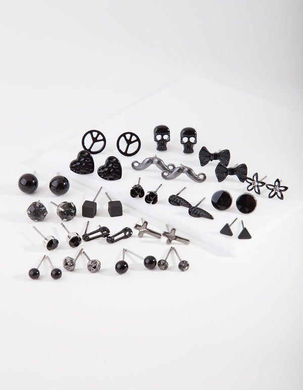 Black Mismatch Bowtie Earring 20 Pack