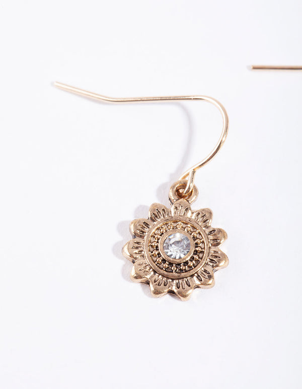 Gold Sun Drop Earrings