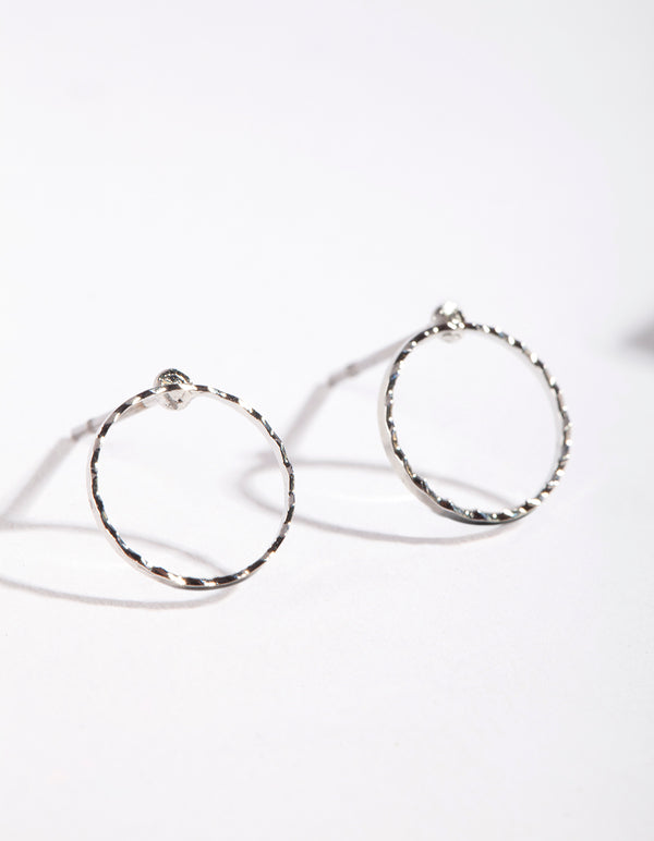 Rhodium Open Circle Stud Earrings