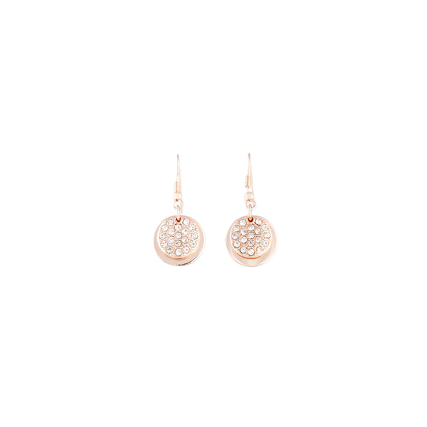 Rose Gold Disc Diamante Hook Earrings