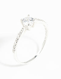 Sterling Silver Diamante Stone & Band Ring - link has visual effect only