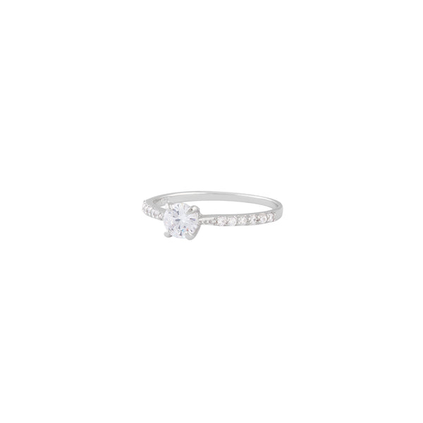 Sterling Silver Diamante Stone & Band Ring