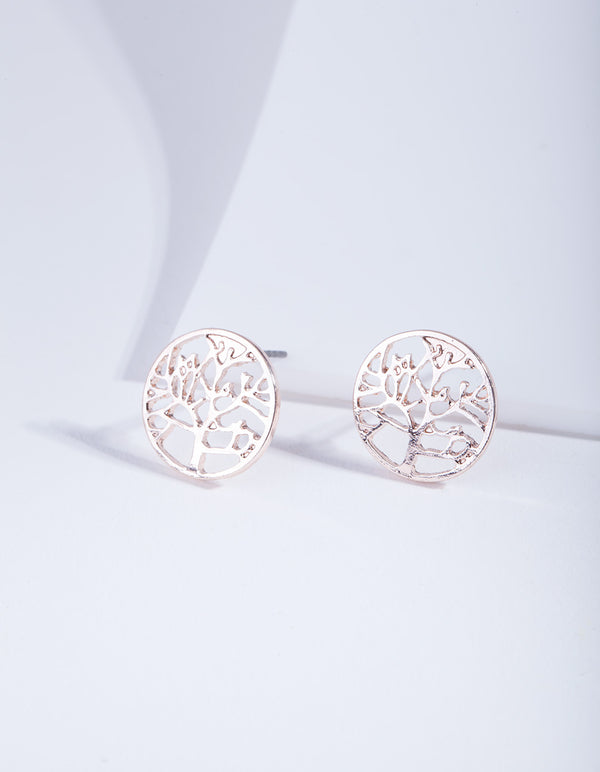 Rose Gold Tree Of Life Stud Earrings