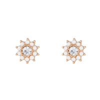 Gold White Flower Diamante Stud Earrings - link has visual effect only