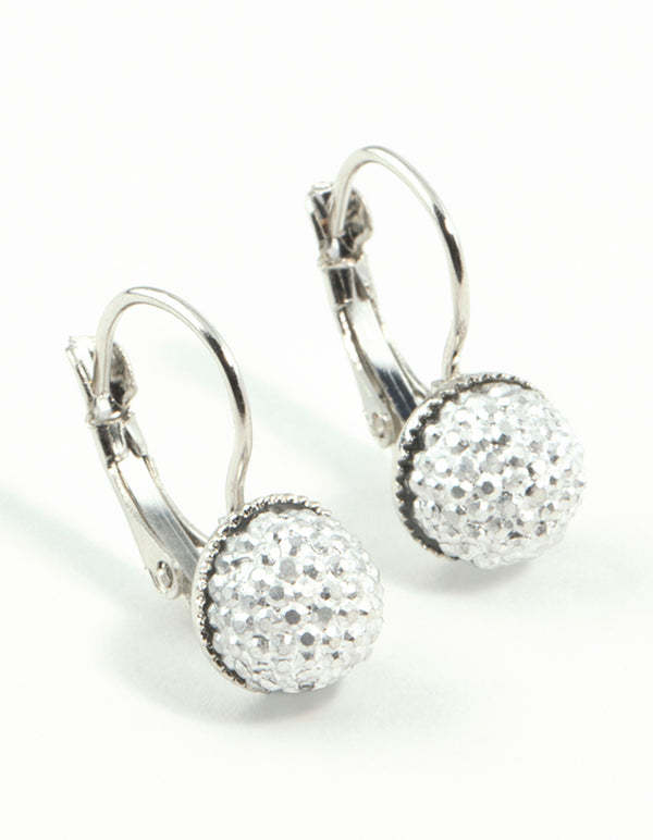 Silver Sparkle Ball Clip Earrings