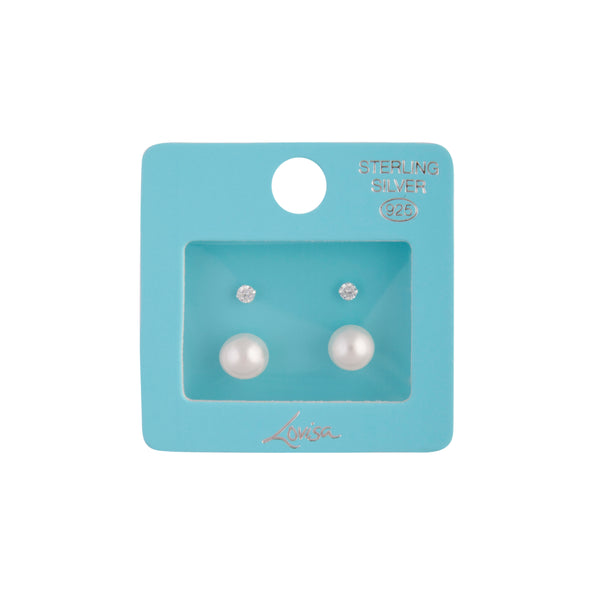 Sterling Silver Diamante & Pearl Stud Pack