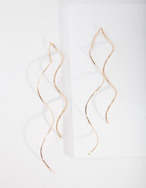 Gold Double Wave Thread-Through Earrings