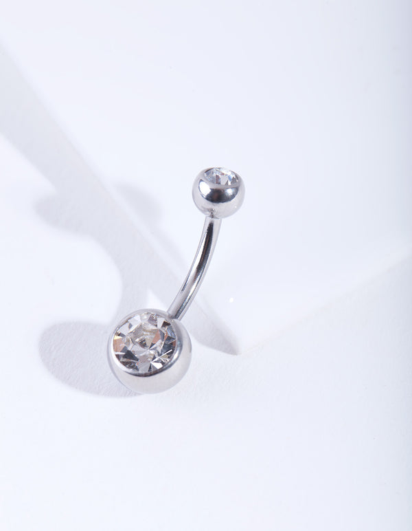 Silver Double Diamante Belly Bar