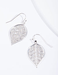 Silver Filigree Leaf Detail Drop Earrings - link has visual effect only