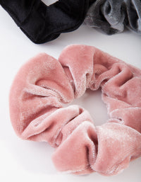 Grey Pink Black Velvet Scrunchie Pack - link has visual effect only