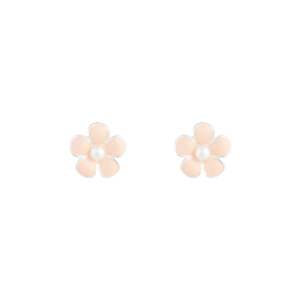 Rhodium Pink Daisy Stud Earrings