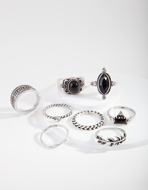 Rhodium Bohemian Twist Ring 8-Pack