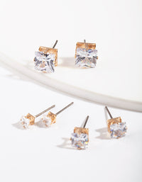 Gold Square Cut Diamante Stud Pack - link has visual effect only