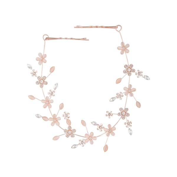 Rose Gold Pave Cats Eye Flower Hair Vine