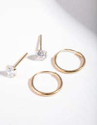 Gold Plated Sterling Silver Diamante Stud & Hoop Pack - link has visual effect only