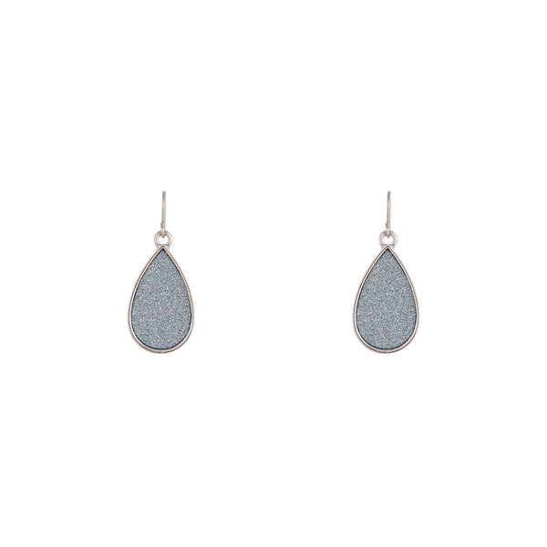 Rhodium Glitter Teardrop Earrings