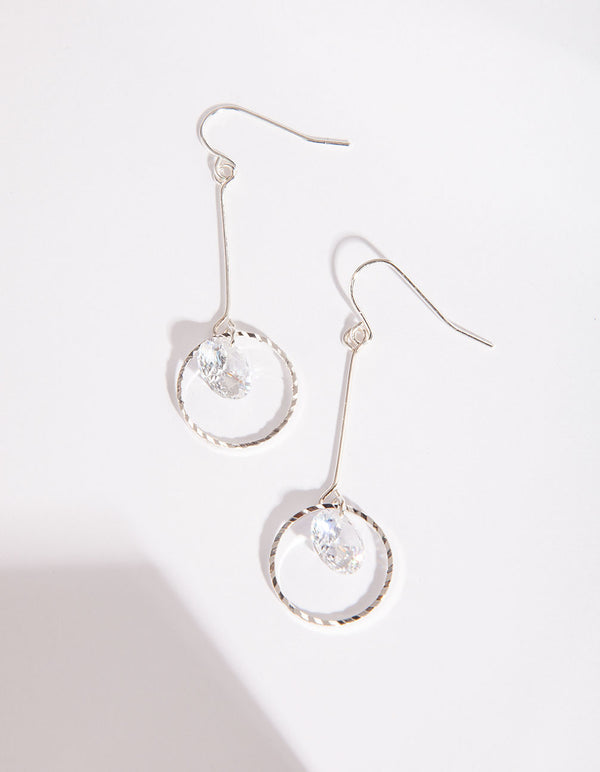 Silver Cubic Zirconia Circle Drop Earrings