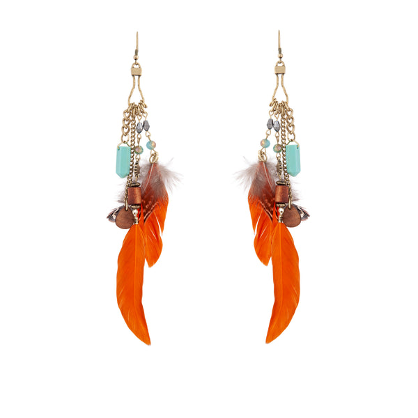 Multicoloured Feather Chain Drop Earrings