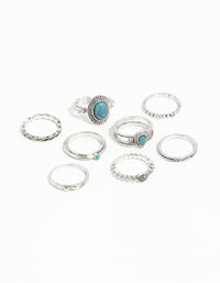 Silver Stackable Ring Turquoise 8-Pack - link has visual effect only