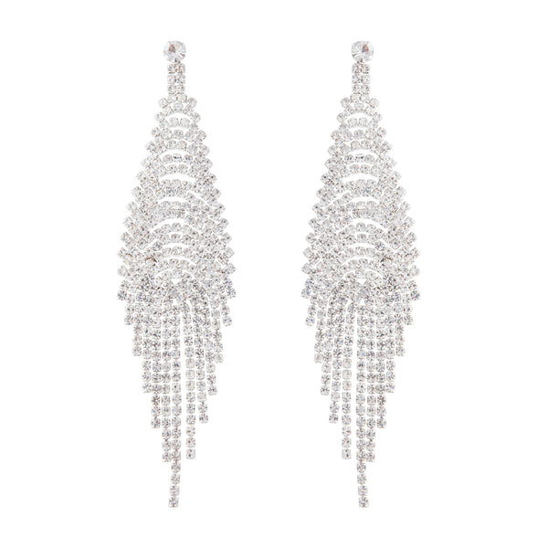 Silver Cup Chain Diamante Fringe Drape Earrings