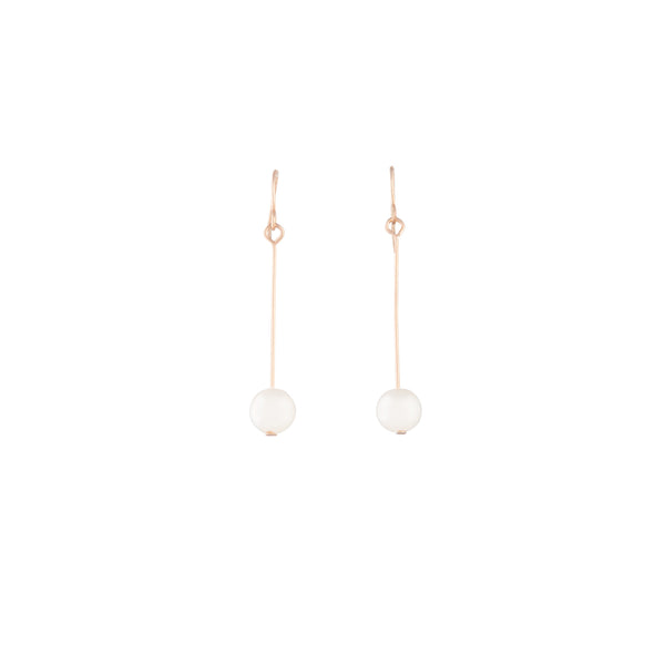 Rose Gold Fine Stick & Pearl Drop Earrings