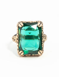 Emerald Square Cut Stone On Gold Band - link has visual effect only