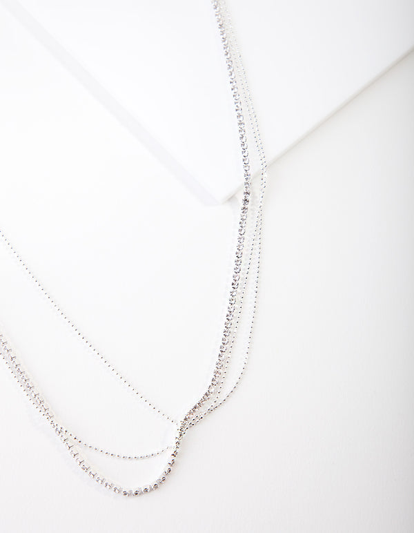 Silver Layered Diamante Chain Necklace