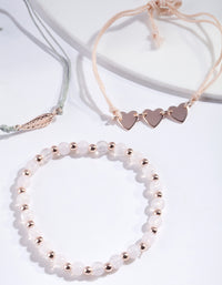 Rose Gold Leaf Heart & Bead Bracelet Pack - link has visual effect only