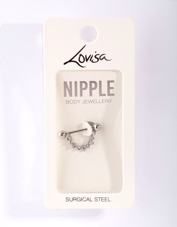 Surgical Steel Diamante Curve Nipple Bar