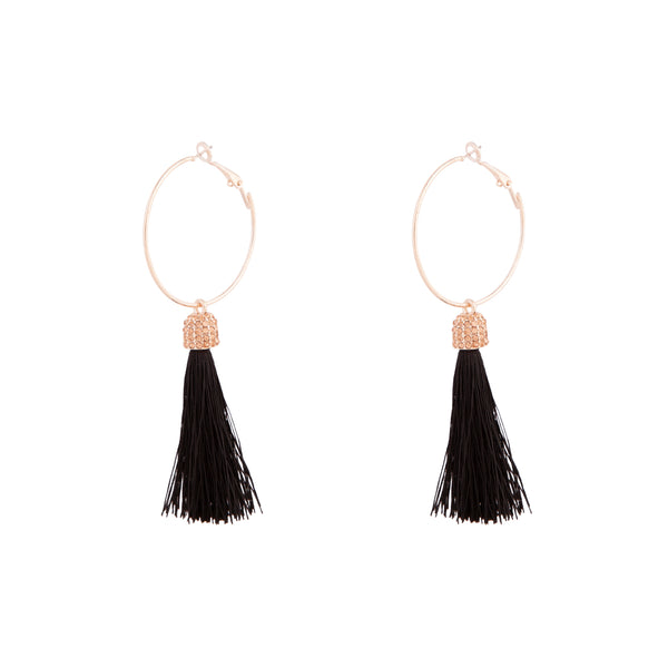 Rose Gold Hoop Tassel Diamante Earrings