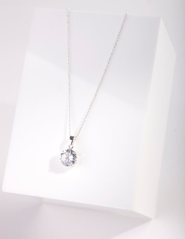 Sterling Silver 3 Carat Cubic Zirconia Solitaire Pendant Necklace