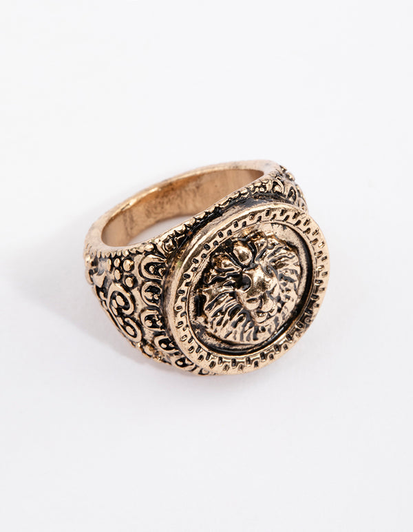 Antique Gold Lion Signet Ring