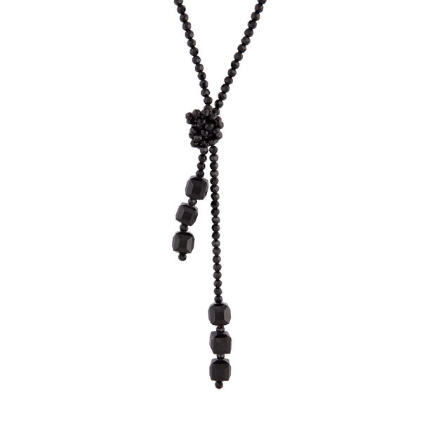 Black Facet Bead Lariat Necklace