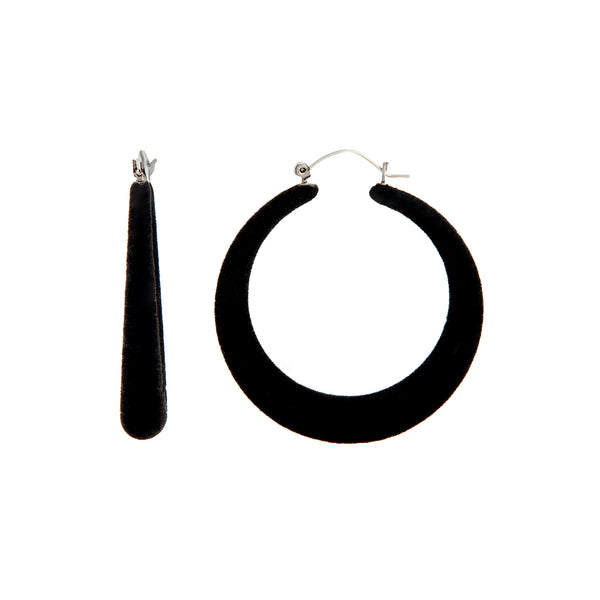 Black Flocked Hoop Earrings