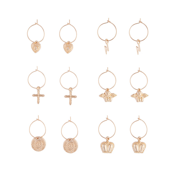 Gold Hoop Drop Charm Earring Pack