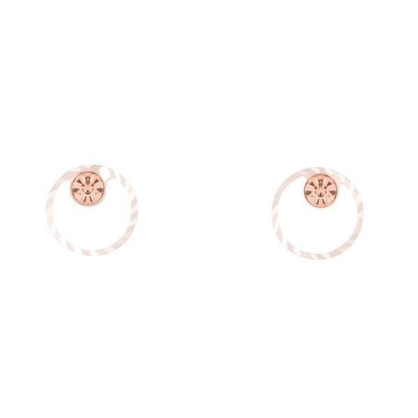 Rose Gold Geometric Circle Diamante Stud Earrings