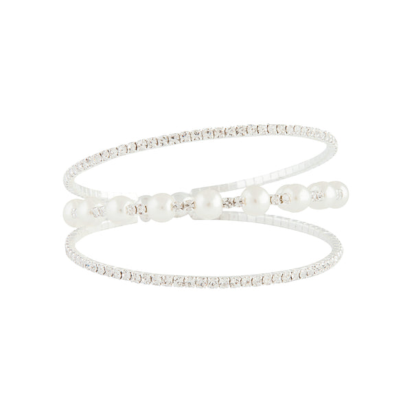 Silver Pearl Diamante Cup Chain Cuff