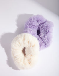 Purple White Faux Fur Scrunchie Pack - link has visual effect only