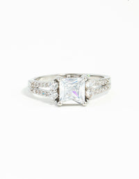 Rhodium Cubic Zirconia Square Stone Ring - link has visual effect only