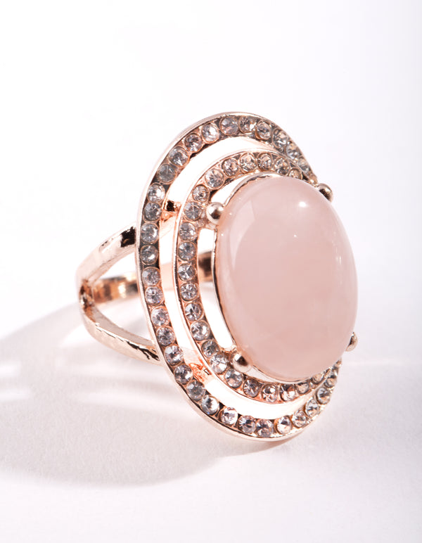 Rose Gold Pink Stone Diamante Ring