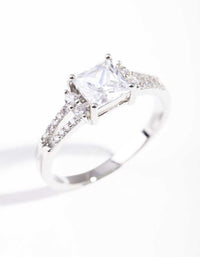 Silver Cubic Zirconia Square Stone Ring - link has visual effect only