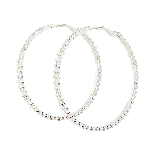 Silver Large Stone Set Hoop Earrings