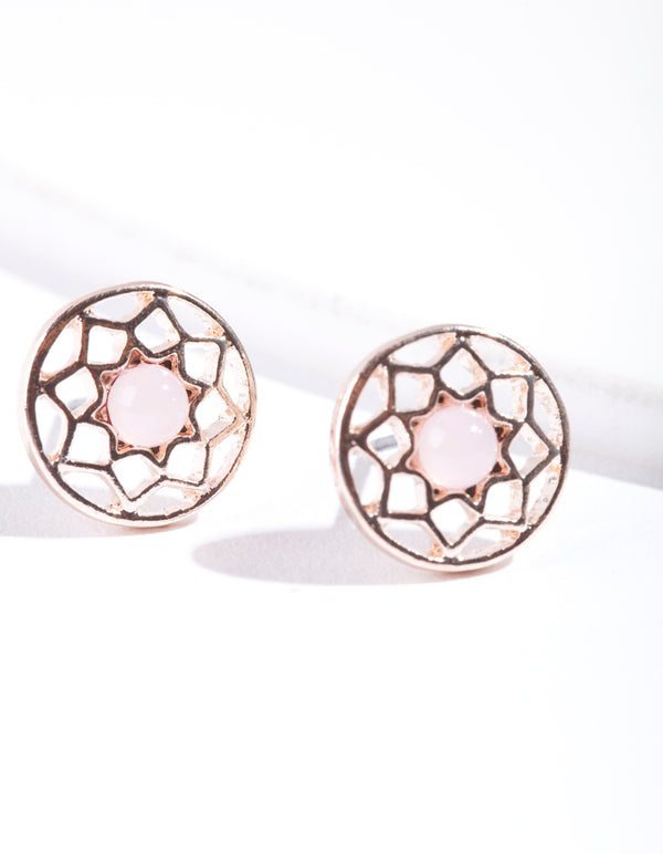 Rose Gold Pink Dream Catcher Stud Earrings