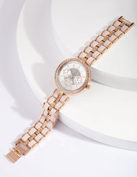 Rose Gold Pink Coated Link Watch - link has visual effect only