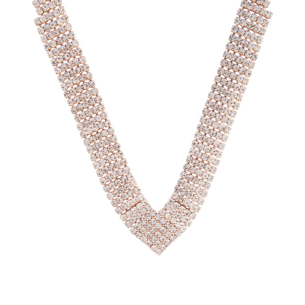 Rose Gold Diamante Necklace Earrings Jewellery Set