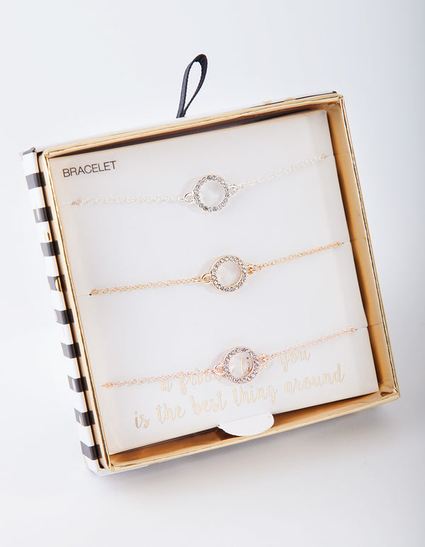 Mixed Metal Diamante Circle Bracelet Pack