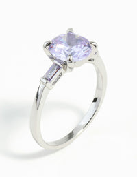 Rhodium Round Stone Purple Cubic Zirconia Ring - link has visual effect only