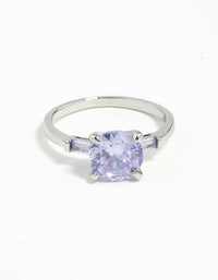 Rhodium Round Stone Purple Cubic Zirconia Ring - link has visual effect only